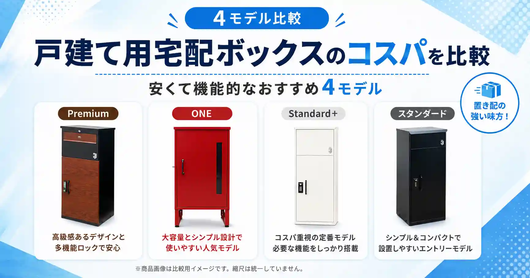 戸建て用宅配ボックスのコスパを比較。ONE・スタンダード・Standard＋・Premiumの価格と機能から、予算に合うおすすめを解説します。