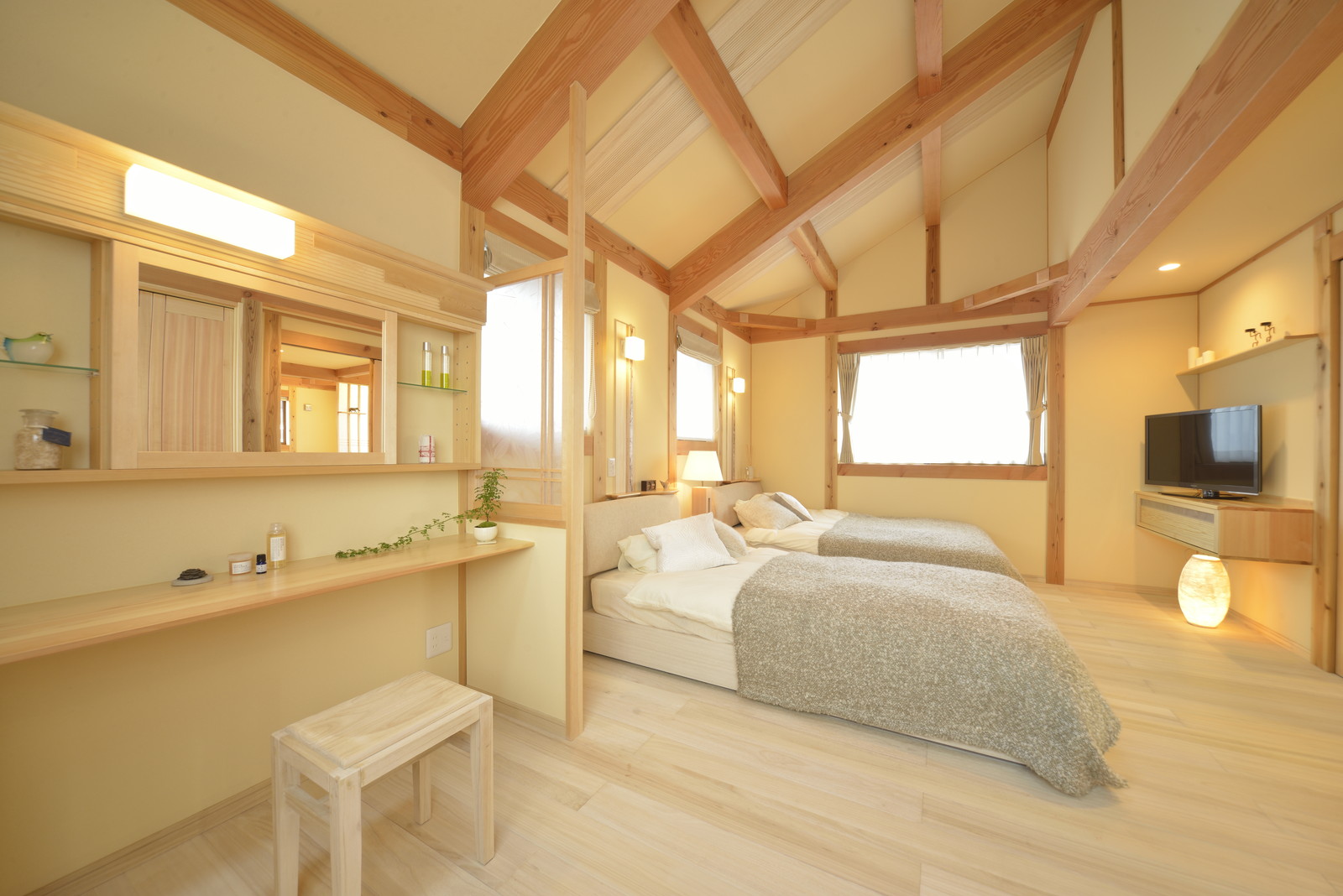 富士宮市の無垢材規格住宅（寝室イメージ）
